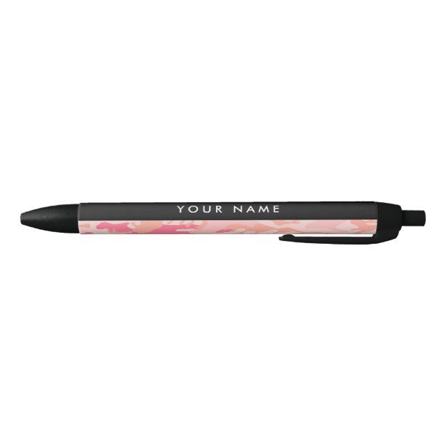 Pink Camouflage Pattern, Your name, Personalize Black Ink Pen (Bottom)