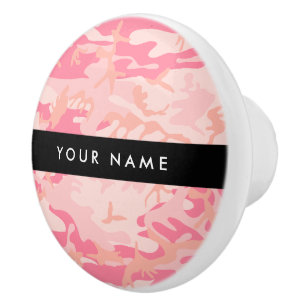Pink Camouflage Pattern, Your name, Personalize Ceramic Knob