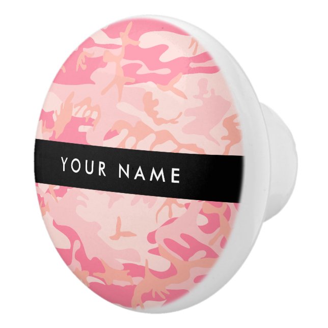 Pink Camouflage Pattern, Your name, Personalize Ceramic Knob (Right)