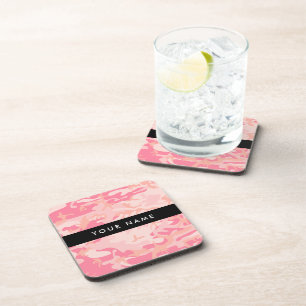Pink Camouflage Pattern, Your name, Personalize Coaster