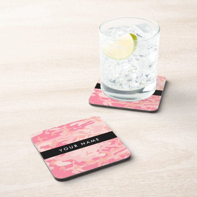 Pink Camouflage Pattern, Your name, Personalize Coaster (Right Side)