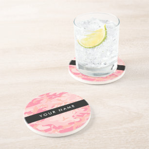 Pink Camouflage Pattern, Your name, Personalize Coaster