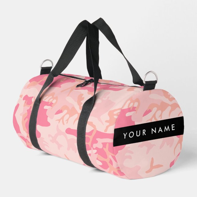 Pink Camouflage Pattern, Your name, Personalize Duffle Bag (Left Corner)