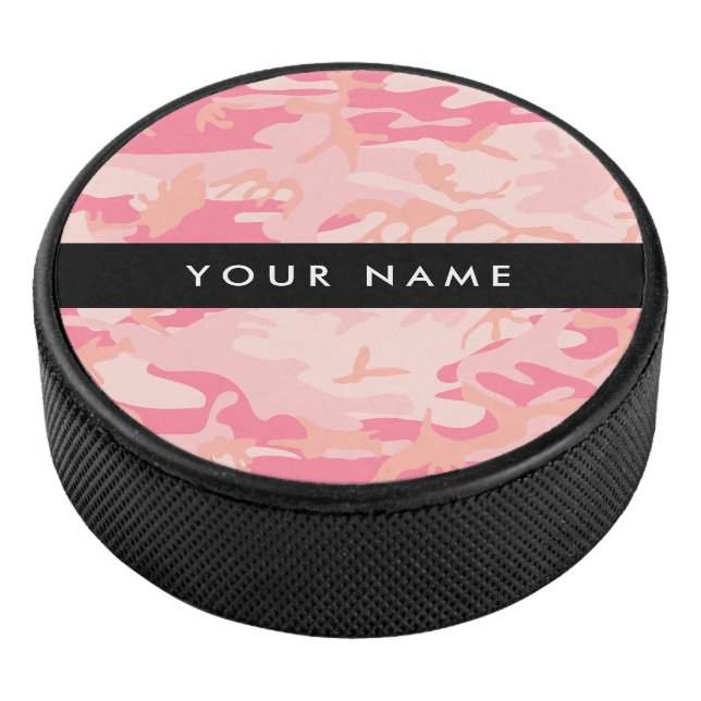 Pink Camouflage Pattern, Your name, Personalize Hockey Puck (3/4)
