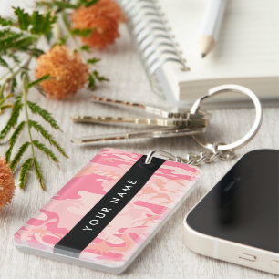 Pink Camouflage Pattern, Your name, Personalize Keychain