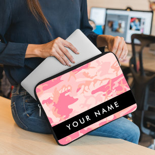 Pink Camouflage Pattern, Your name, Personalize Laptop Sleeve