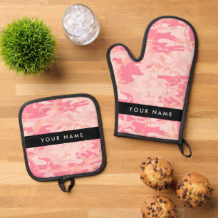 Pink Camouflage Pattern, Your name, Personalize Oven Mitt & Pot Holder Set