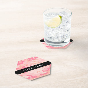 Pink Camouflage Pattern, Your name, Personalize Paper Coaster