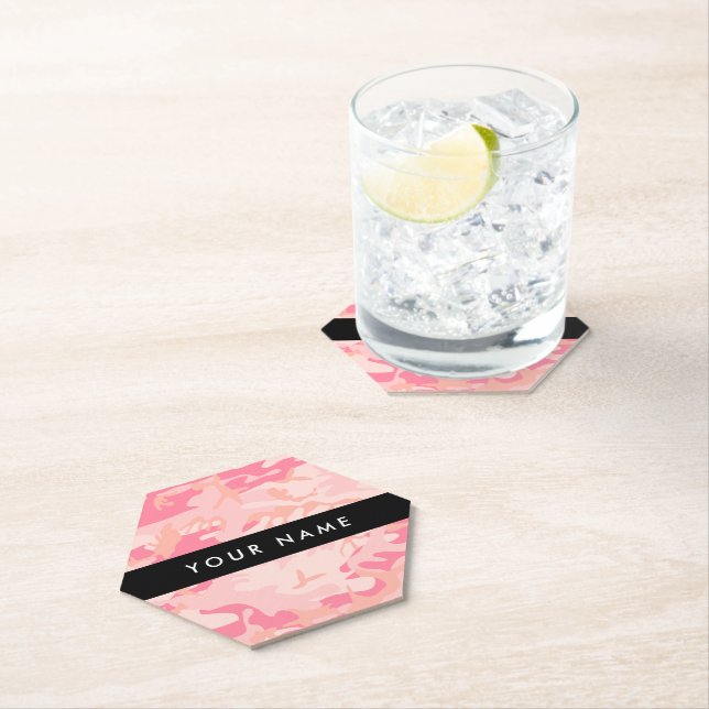 Pink Camouflage Pattern, Your name, Personalize Paper Coaster (Insitu)