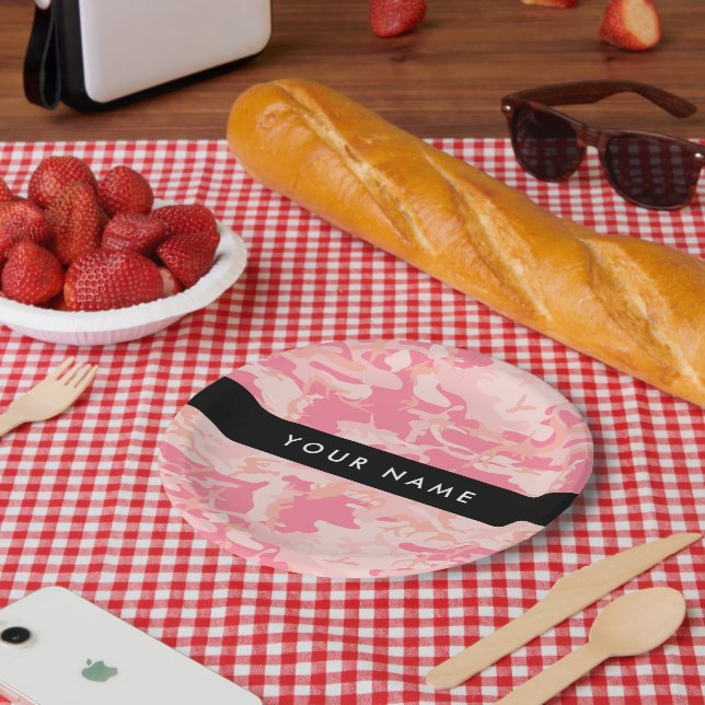 Pink Camouflage Pattern, Your name, Personalize Paper Plate (Picnic)