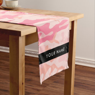 Pink Camouflage Pattern, Your name, Personalize Short Table Runner