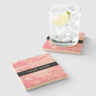 Pink Camouflage Pattern, Your name, Personalize Stone Coaster