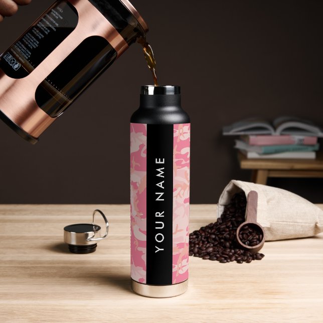 Pink Camouflage Pattern, Your name, Personalize Water Bottle (Coffee)