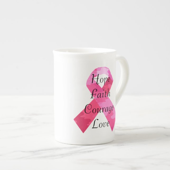 Pink Camouflage Ribbon Faith Bone China Mug (Front Right)