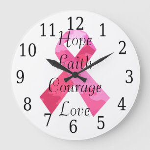 Pink Camouflage Ribbon Faith Clock