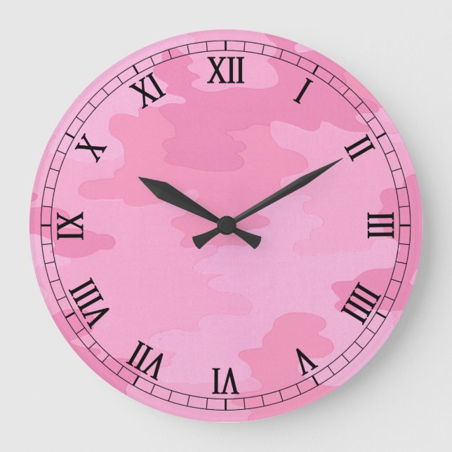 Pink Camouflage Round Roman Numerals Clock (Front)