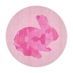 Pink Camouflage Silhouette Bunny Cutting Board