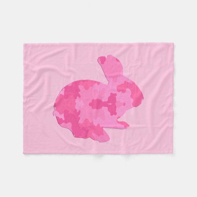 Pink Camouflage Silhouette Bunny Fleece Blanket (Front (Horizontal))