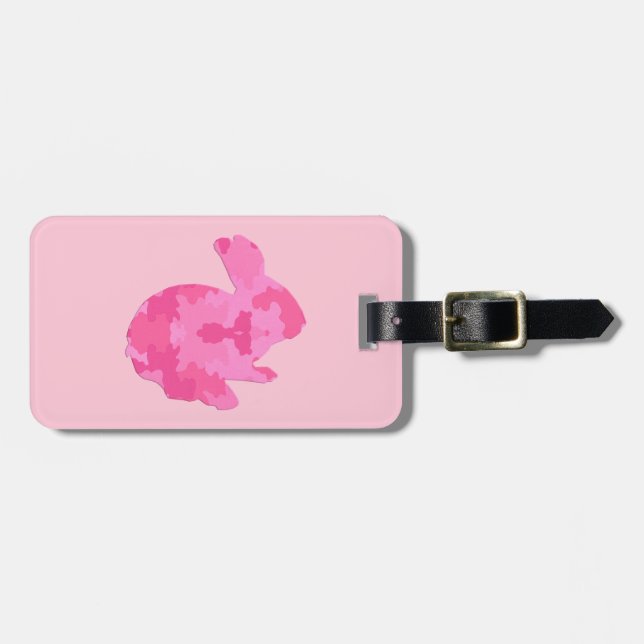 Pink Camouflage Silhouette Bunny Luggage Tag (Front Horizontal)