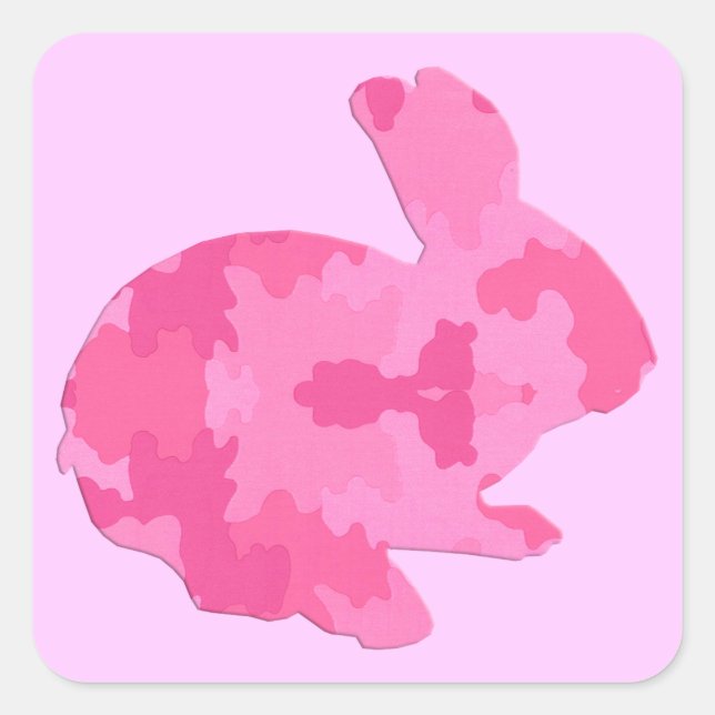Pink Camouflage Silhouette Easter Bunny Stickers (Front)
