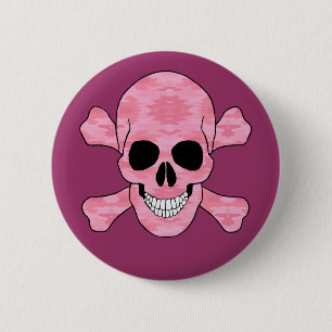 Pink Camouflage Skull And Crossbones Button