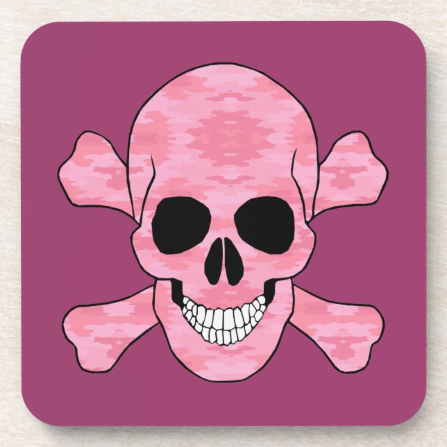 Pink Camouflage Skull And Crossbones Coasters (Front)