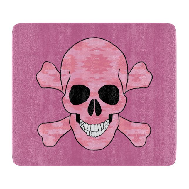 Pink Camouflage Skull And Crossbones Cutting Board (Front)