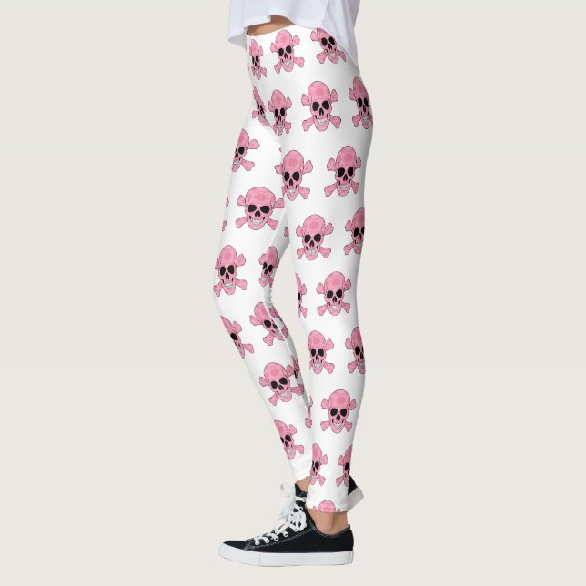 Pink Camouflage Skull And Crossbones Leggings (Left)