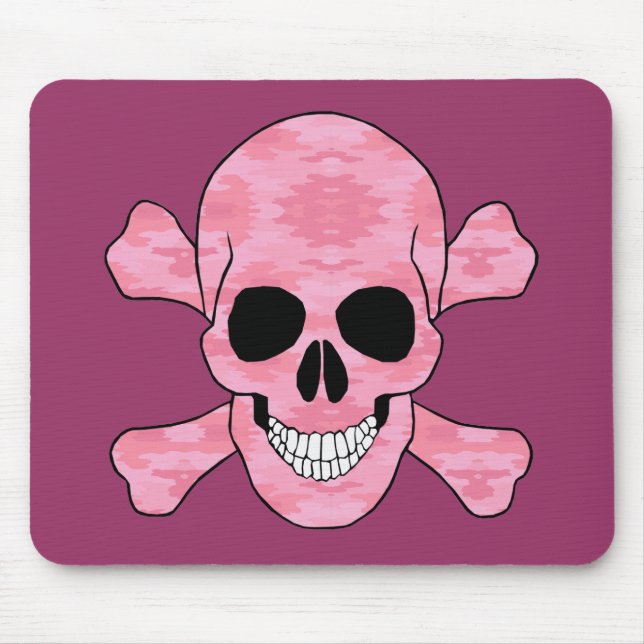 Pink Camouflage Skull And Crossbones Mouse Pad (Front)