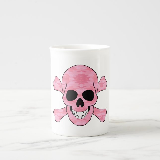Pink Camouflage Skull And Crossbones Mug (Front)