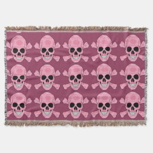 Pink Camouflage Skull And Crossbones Throw Blanket