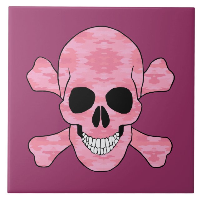 Pink Camouflage Skull And Crossbones Tile (Front)