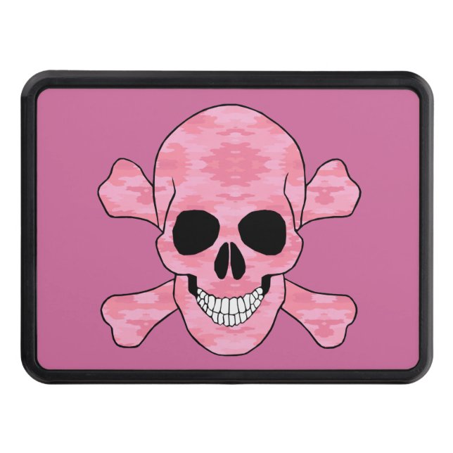 Pink Camouflage Skull And Crossbones Trailer Hitch Cover (Front)