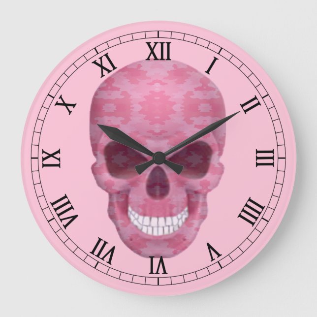 Pink Camouflage Skull Roman Numeral Clock (Front)