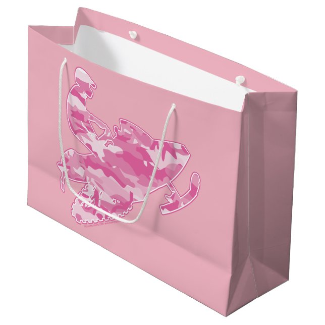 Pink Camouflage Snowmobiler Large Gift Bag (Front Angled)