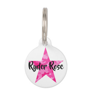 Pink Camouflage Star Pet Tag with Name