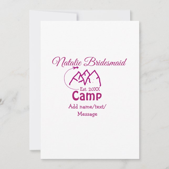 Pink camp bridesmaid add name date year bacheloret holiday card (Front)