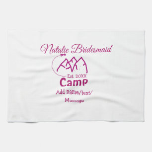 Pink camp bridesmaid add name date year bacheloret kitchen towel
