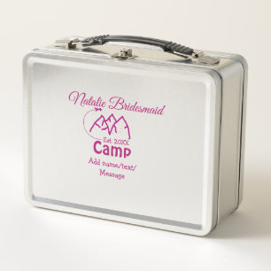 Pink camp bridesmaid add name date year bacheloret metal lunch box