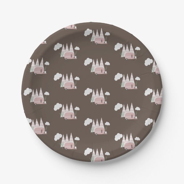 Pink Camper Camping Birthday Party Paper Plate (Front)
