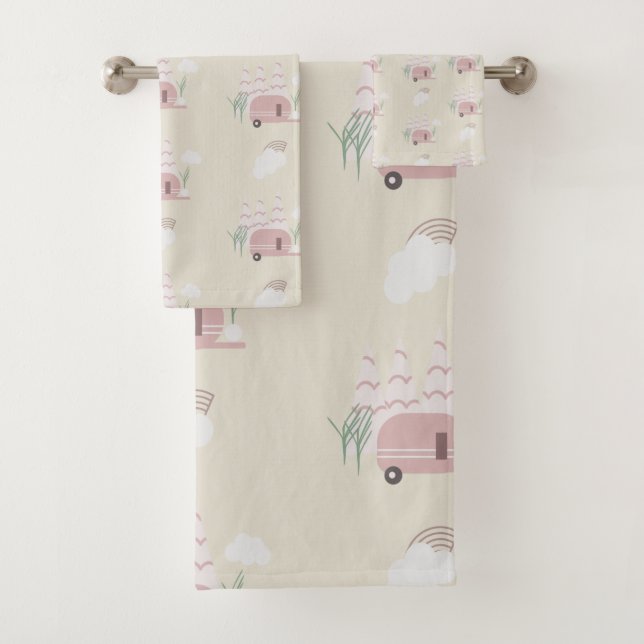 Pink Camper Earthy Pattern  Bath Towel Set (Insitu)