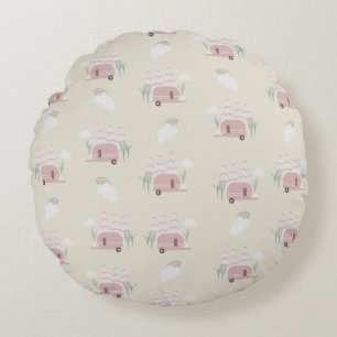 Pink Camper Earthy Pattern Round Pillow