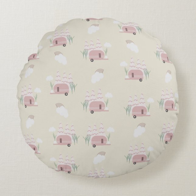 Pink Camper Earthy Pattern  Round Pillow (Front)
