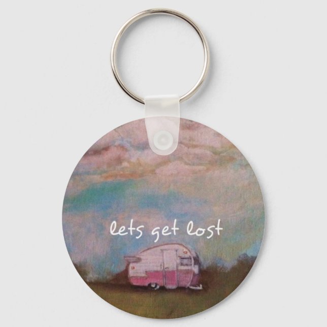 Pink Camper in the field Keychain (Front)