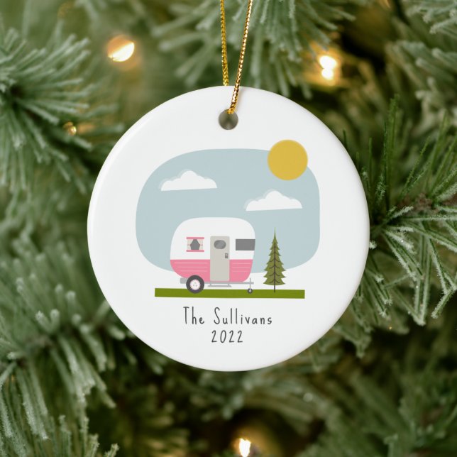 Pink Camper Woodland Ceramic Ornament (Tree)