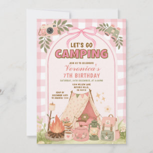 Pink Camping Birthday Girl Glamping  Invitation