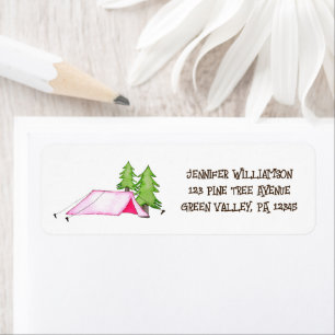 Pink Camping Tente and Pine Trees Adresse de retou