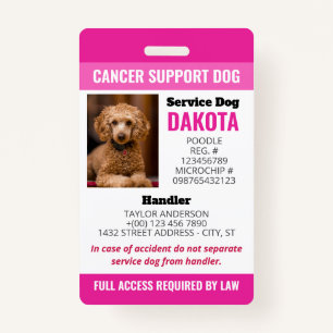 Pink Cancer Support Dog Logo QR Code Photo ID Badge