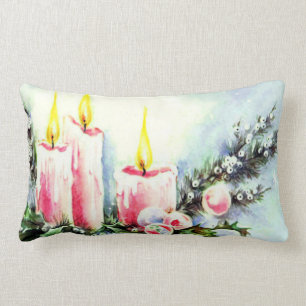 Pink Candle Christmas Decor Pillow