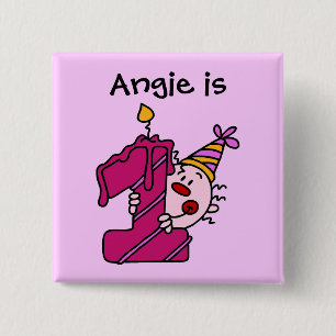 Pink Candle Clown 1st  Birthday Button